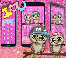 Pink Cute Owl Cartoon Theme capture d'écran 2