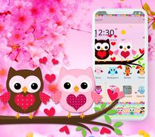 Pink Lovely Owl Cartoon Theme ポスター