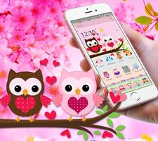 Pink Lovely Owl Cartoon Theme スクリーンショット 1