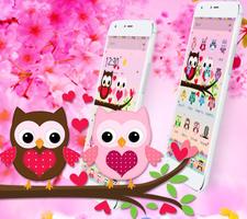 Pink Lovely Owl Cartoon Theme syot layar 2