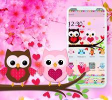 Pink Lovely Owl Cartoon Theme capture d'écran 3