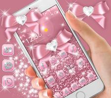 Rose Gold Shiny Diamond Pink Bow Glitter Theme capture d'écran 2