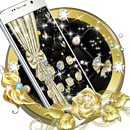 Golden Diamond Bowknot Theme, Black Rose Wallpaper APK