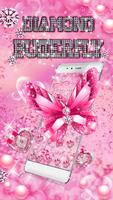 Tema kupu-kupu berlian merah muda berkilau poster