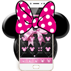 Pink Black Minny Bowknot Theme ไอคอน