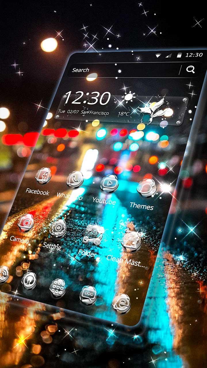 Android 用の シンプルで美しい雨ミッドウェイのテーマロマンチックで雨の多い街の壁紙 Apk をダウンロード