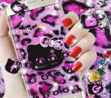 Pink Black Kitty Leopard bow-knot Themes capture d'écran 1