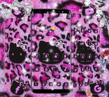 Pink Black Kitty Leopard bow-knot Themes capture d'écran 2