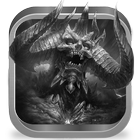 Icona Dragon skull black and white background ferocious