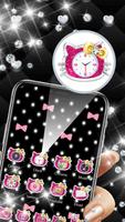 Pink Black Glitter Kitty Bowknot Theme screenshot 1