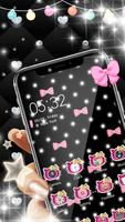 Pink Black Glitter Kitty Bowknot Theme screenshot 2