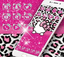 Pink Silver Diamond Leopard Kitty Theme पोस्टर