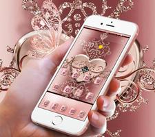 Rose Gold Love Hearts Butterfly Theme پوسٹر