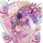 Pink Purple Unicorn Shiny Diamond Flower Theme icône