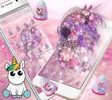 Pink Purple Unicorn Shiny Diamond Flower Theme स्क्रीनशॉट 2