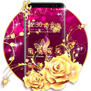 豪華閃亮的金色玫瑰花主題 奢華浪漫紫色壁紙 APK