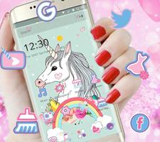 Rainbow Unicorn Theme,Cute Pink Rose Wallpaper Affiche