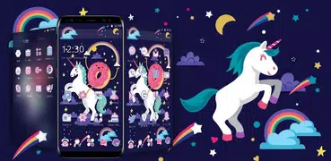 Cartoon Unicorn Theme,Blue Rainbow Donut Wallpaper