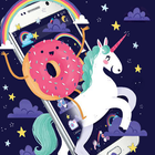 Cartoon Unicorn Theme,Blue Rainbow Donut Wallpaper icône