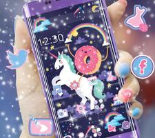 Cartoon Unicorn Theme,Blue Rainbow Donut Wallpaper capture d'écran 1