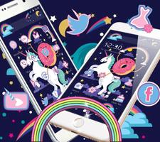 Cartoon Unicorn Theme,Blue Rainbow Donut Wallpaper capture d'écran 2