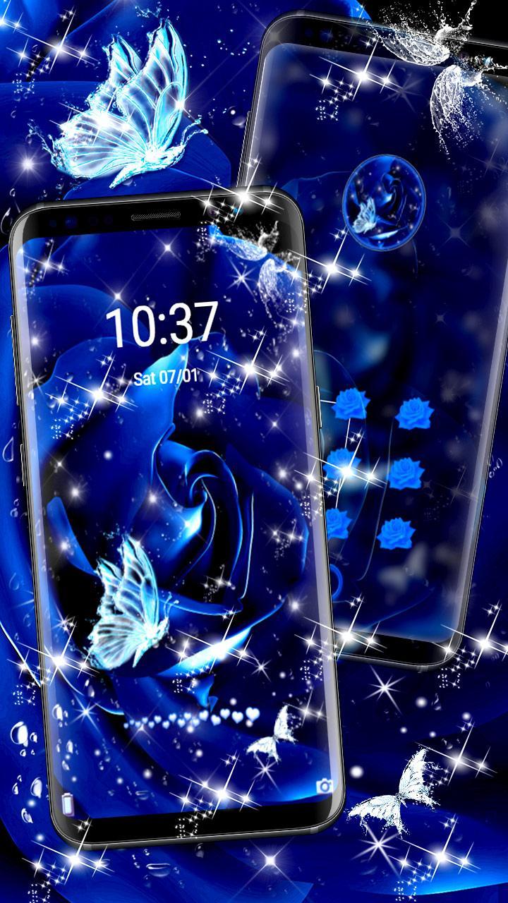 Android 用の ファンタジーブルーエンチャントテーマ 神秘的な青いバラの雨滴の壁紙 Apk をダウンロード