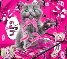 amusing cute cat theme pink wallpaper poster