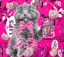 amusing cute cat theme pink wallpaper скриншот 1