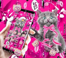 amusing cute cat theme pink wallpaper screenshot 2