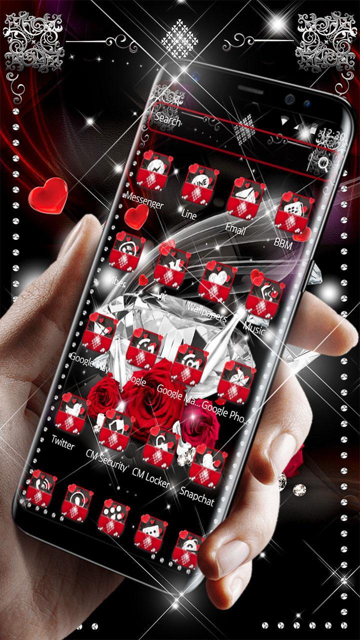 Android 用の クールなシルバーダイヤモンドのバラのテーマ ロマンチックな明るい黒の眩しい壁紙 Apk をダウンロード