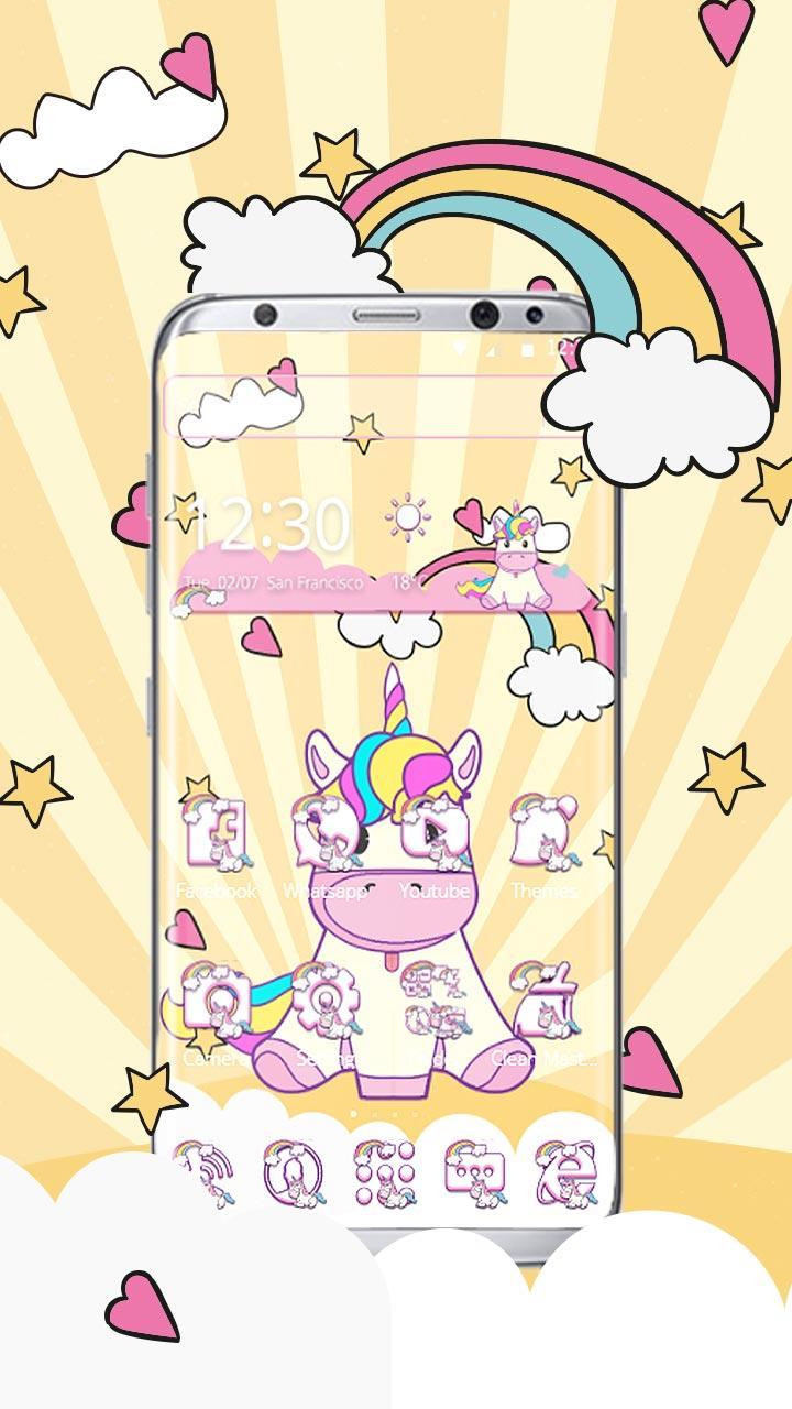Android 用の かわいい虹ユニコーンテーマ かわいい漫画のスタイルの看板の壁紙 Apk をダウンロード