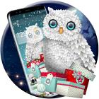 Cute Owl Christmas Theme Snowfield Wallpaper icône