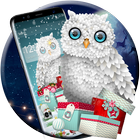 Cute Owl Christmas Theme Snowfield Wallpaper-icoon