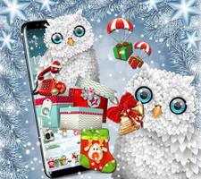Cute Owl Christmas Theme Snowfield Wallpaper capture d'écran 2