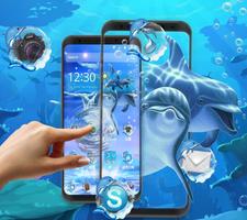 3D Dolphin Theme Blue Sea Wallpaper Affiche