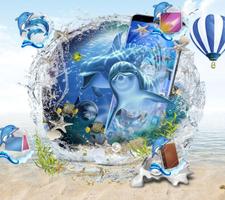 3D Dolphin Theme Blue Sea Wallpaper imagem de tela 1