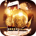 Golden Crystal Ball Theme With Fireworks Of City icône