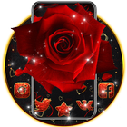 Lovely Red Sparkle Flowers Golden Hearts Theme آئیکن