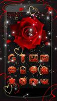 Lovely Red Sparkle Flowers Golden Hearts Theme پوسٹر