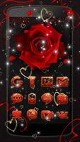 پوستر Lovely Red Sparkle Flowers Golden Hearts Theme