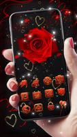 Lovely Red Sparkle Flowers Golden Hearts Theme اسکرین شاٹ 1