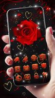 Lovely Red Sparkle Flowers Golden Hearts Theme syot layar 1