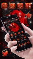 Lovely Red Sparkle Flowers Golden Hearts Theme capture d'écran 2