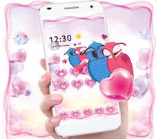 Cute Pink Hearts Owl Couple Valentine Theme Plakat