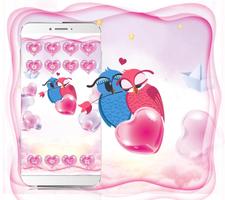 Cute Pink Hearts Owl Couple Valentine Theme تصوير الشاشة 1