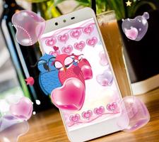 Cute Pink Hearts Owl Couple Valentine Theme imagem de tela 2