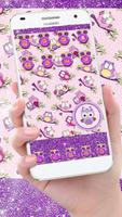 Cute Purple Glitter Owl Theme स्क्रीनशॉट 1