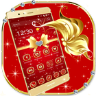 Gold red bow to cool texture phone theme أيقونة