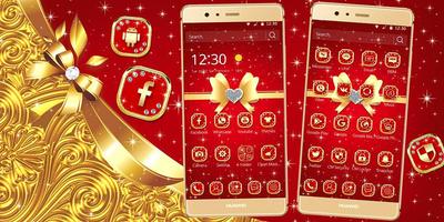 Gold red bow to cool texture phone theme الملصق