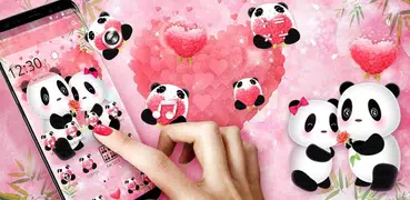 Cute pink love panda launcher theme